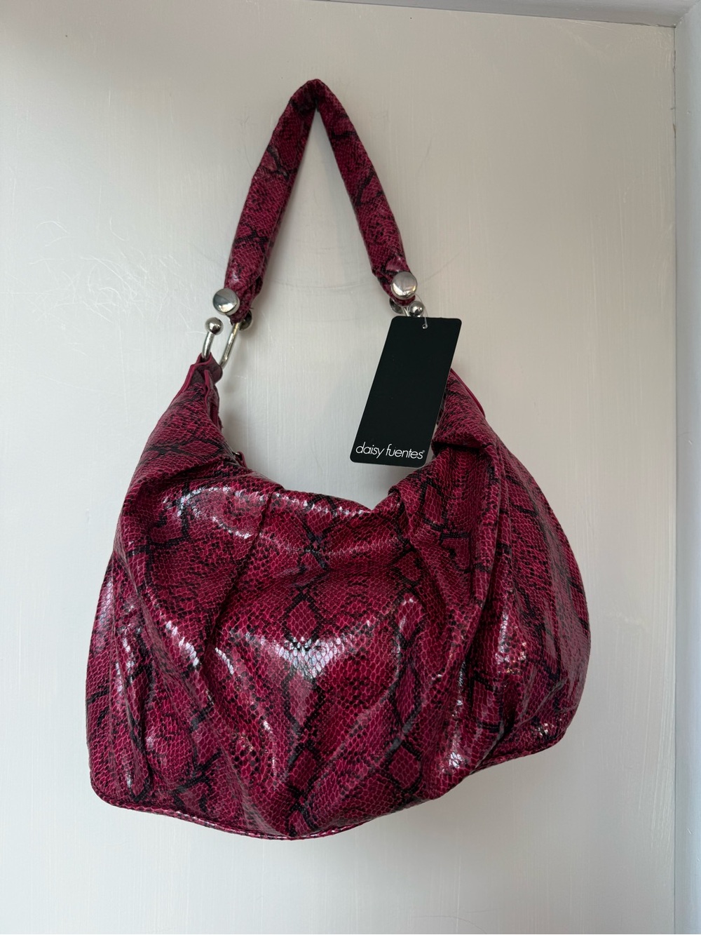 Daisy Fuentes Magenta Snake-Print Hobo Shoulder Bag